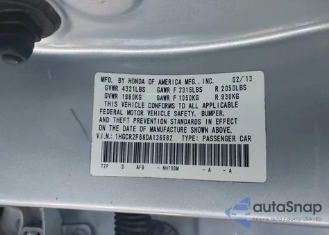 2013 Honda Accord Sdn Ex-L from USA, damaged, VIN 1HGCR2F86DA136582